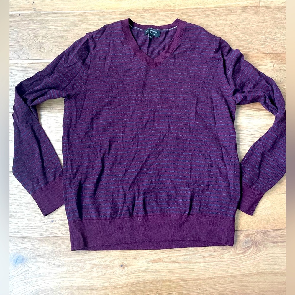 Banana Republic merino wool v neck striped sweater